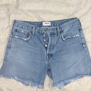 Agolde Blue Vintage Jean Shorts with Raw Hem